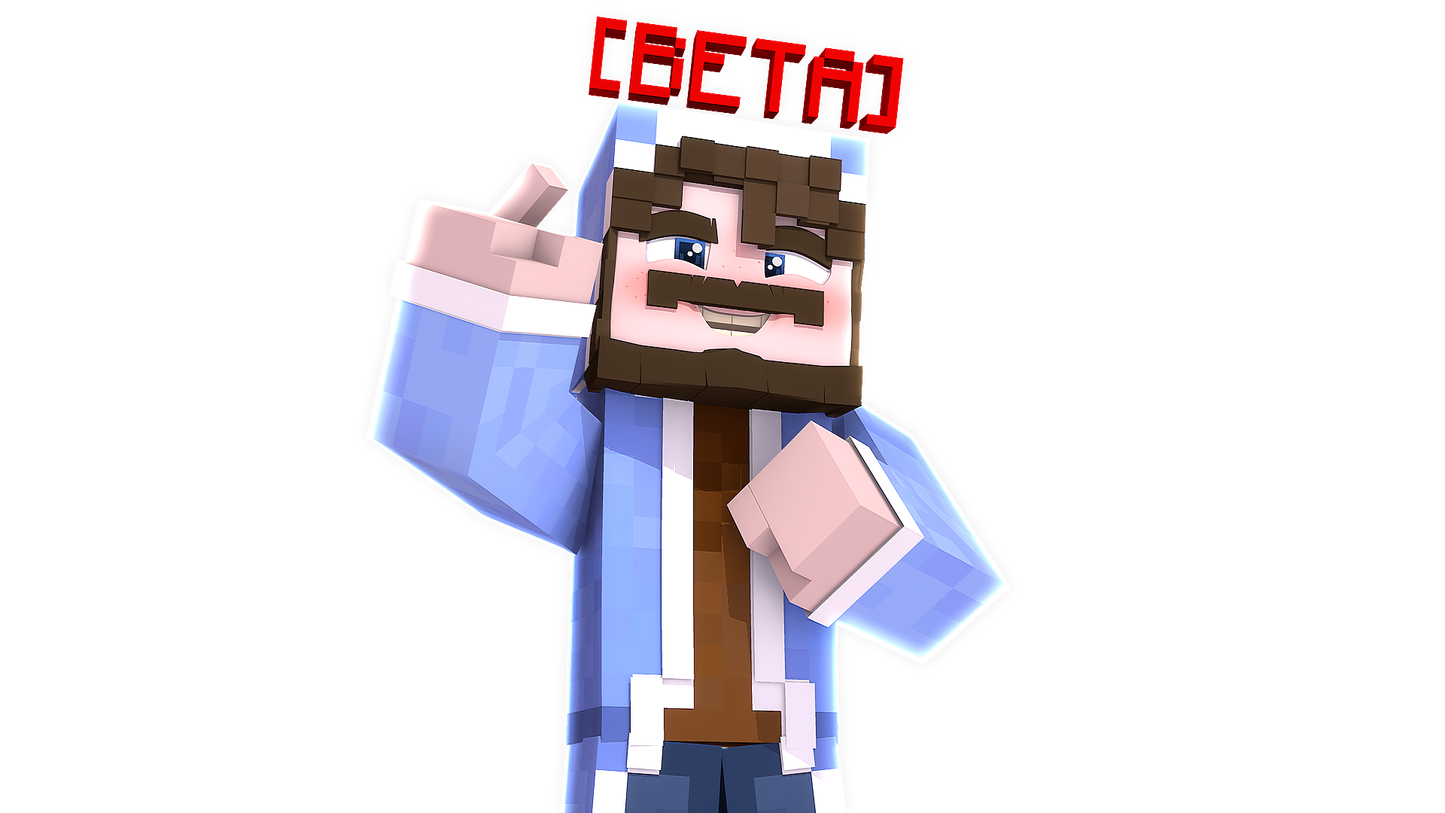 Grecco, personagem principal da história do modo RankUP do Hylex no Minecraft, usando a tag BETA