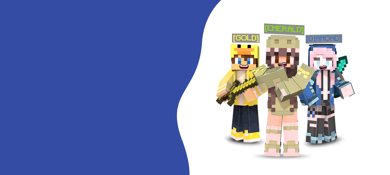 Personagens no Minecraft representando pacotes premium compráveis na rede